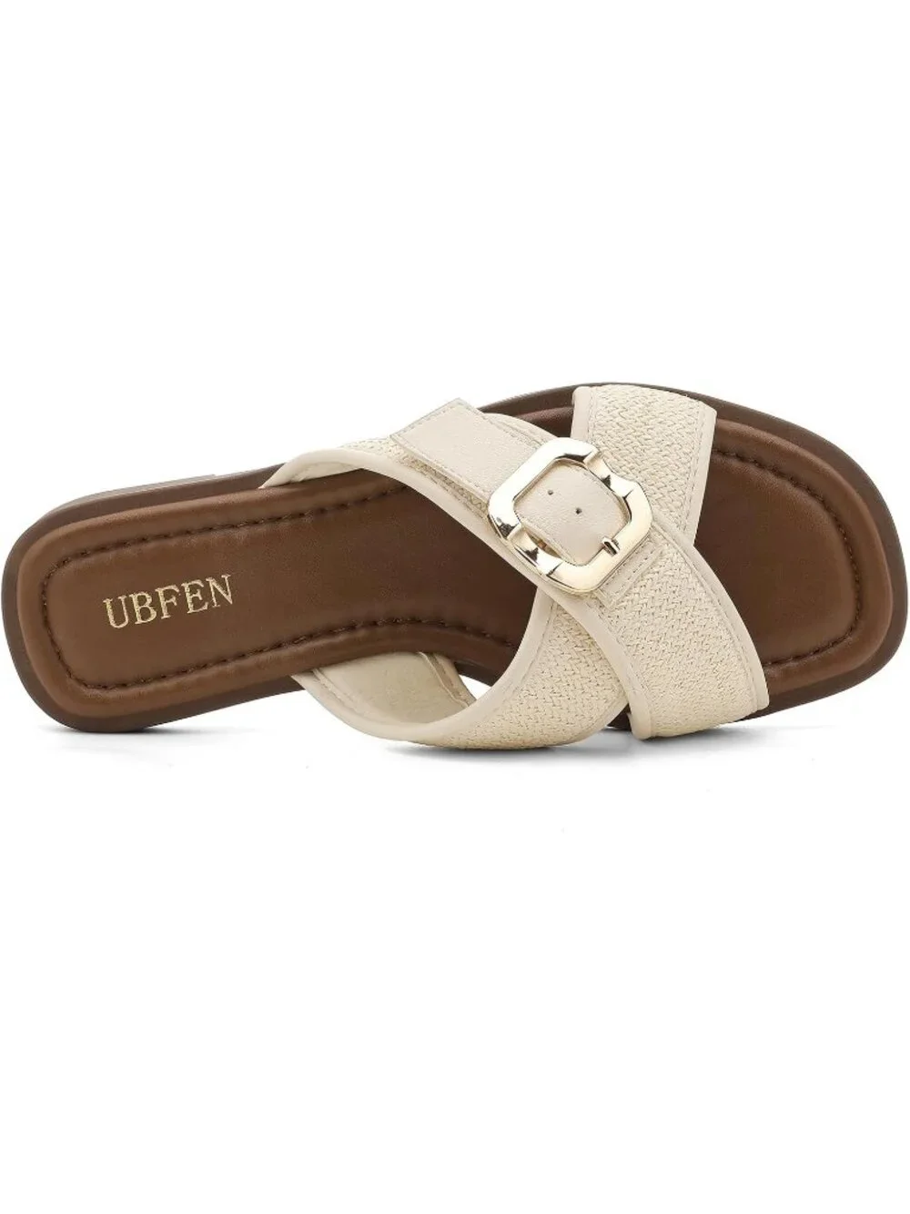Women's White Square Toe Flat Sandals Slides Dressy Comfortable for Casual